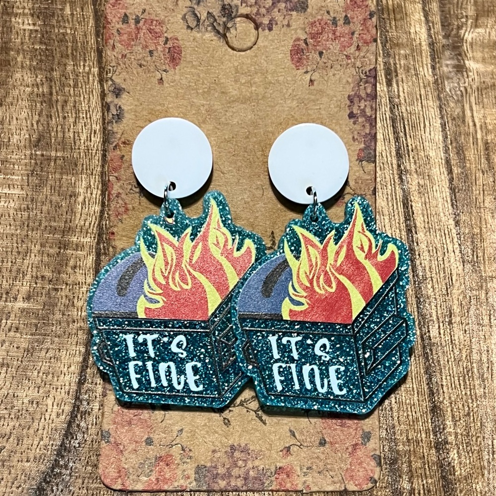 Glitter Dumpster Fire Acrylic Earrings